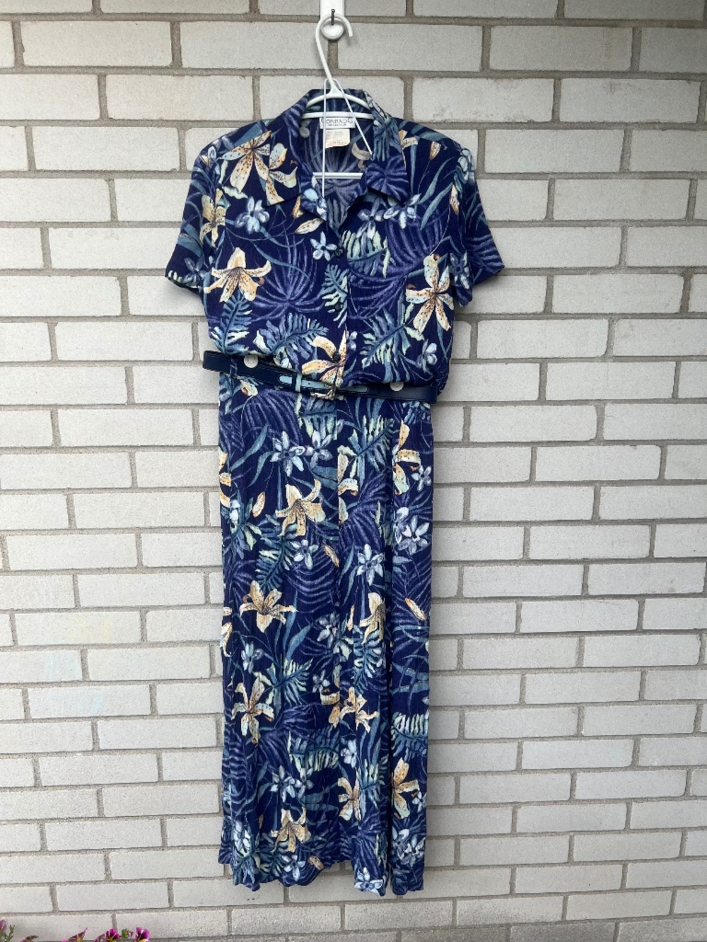 Vintage 90s Floral Blouse and Skirt Set Size 8 Rayon Tropical Tiger Lily Blue